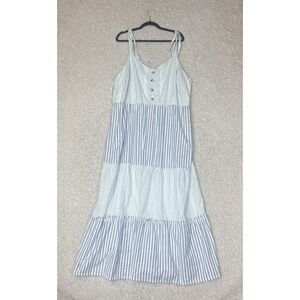 True Craft Dress Womens 3X Striped Maxi Tiered Button Sleeveless Summer Casual